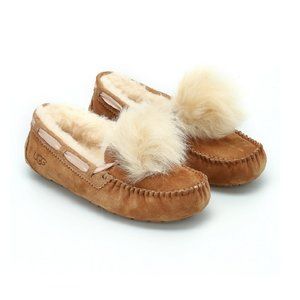 NWOT UGG Dakota Pom Pom Chestnut Shearling Lined Slippers